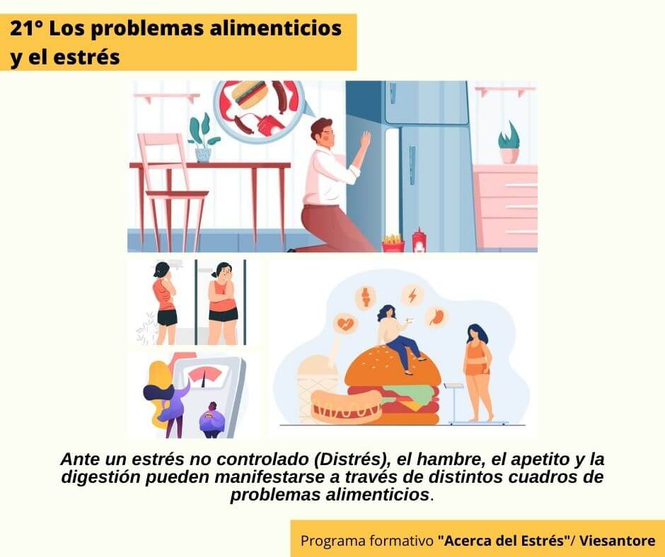 Infografía que ilustra el tema "Los problemas alimenticios y el estrés"